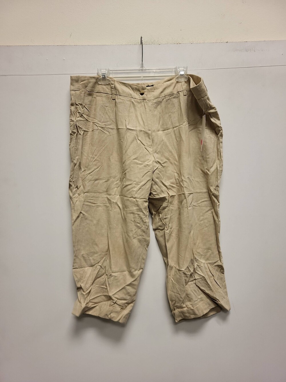 Jennifer Grace Womens Capri Pants 22W Beige Linen Blend Plus Size Trousers
